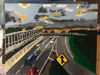 Recent acrylic painting of the “L” stop near my grandparent’s house. 