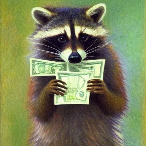 raccoon holding money