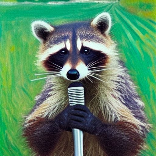 raccoon speaking into a microphone