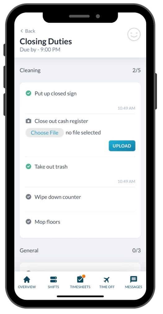 Workforce.com task checklist mobile view