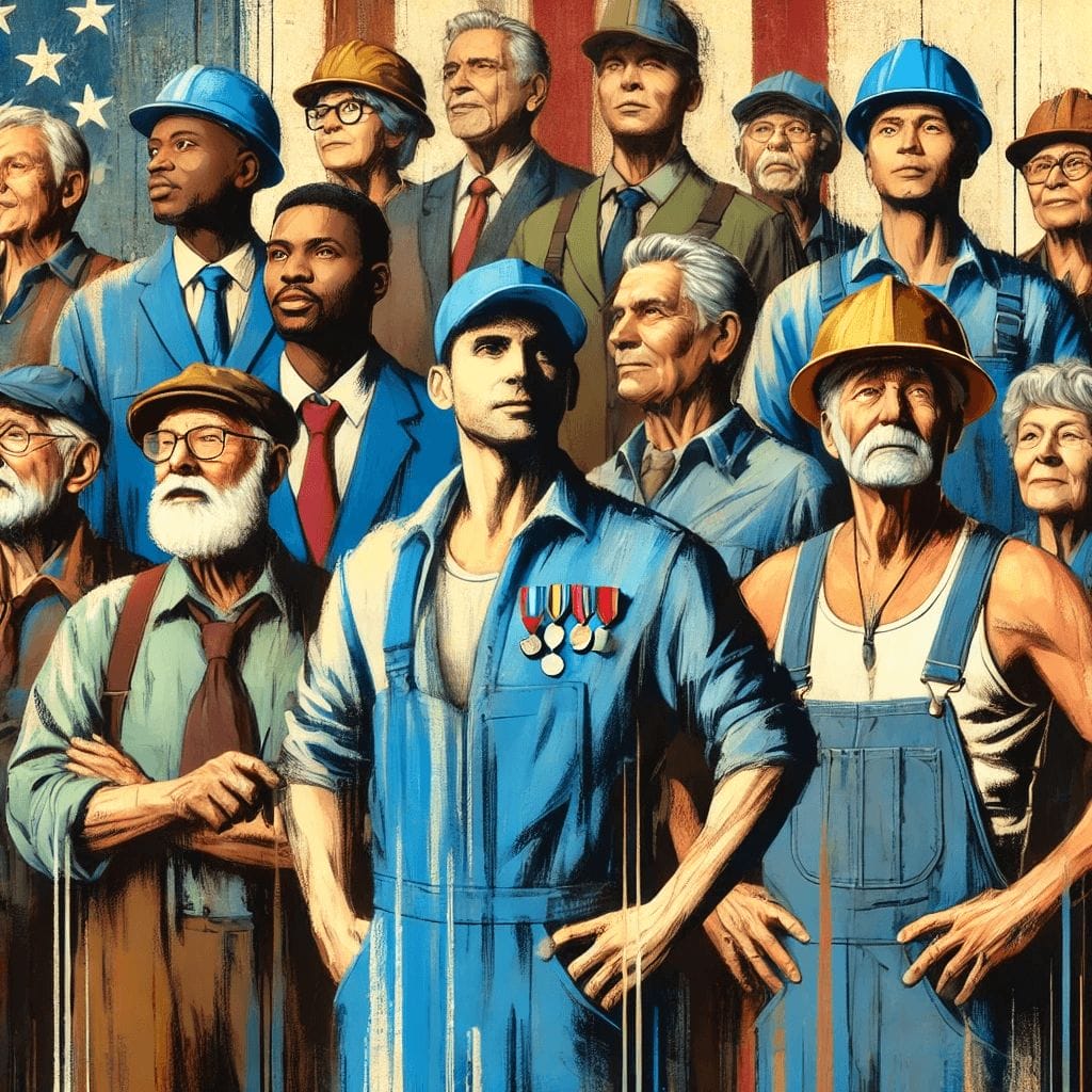 oil painting of blue collar workers